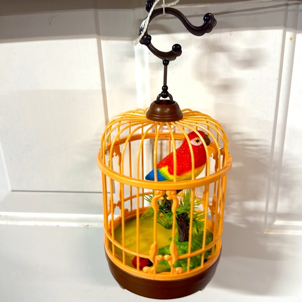 Colorful Parrot in Yellow Cage Home Accent
